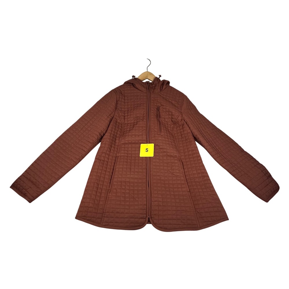 Lands End Womens Small Rust Quilted Hooded Jacket Full Zip Pockets RN 168874